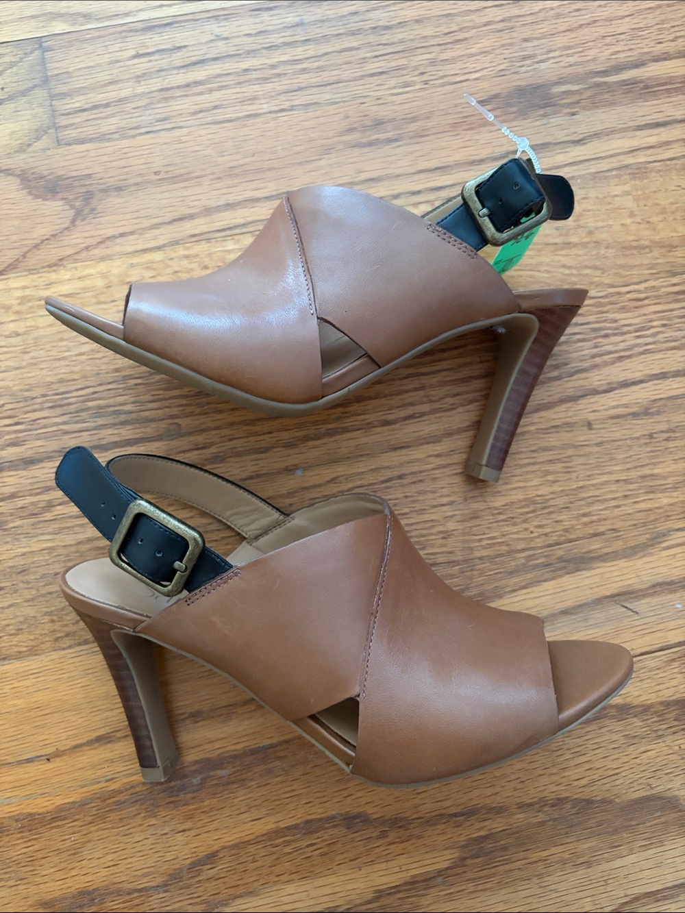 Franco Sarto Brown Open-Toe Slingback Heels